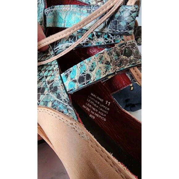 RARE Freebird by Steven Malone US 11 Beige & Croc Ankle Leather Sandals Shoes - Picture 12 of 12